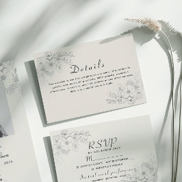 ダスティブルーのヴィンテージ結婚式詳細カード エンクロージャーカード