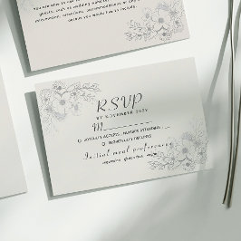 ダスティブルーのヴィンテージ フラワー ウェディング RSVP カード