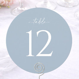 ダスティブルーの丸い結婚式テーブルナンバー 招待状