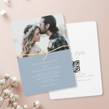 ダスティブルーの写真付き結婚式招待状 QRコード入り