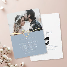 ダスティブルーの写真付き結婚式招待状 QRコード入り 招待状