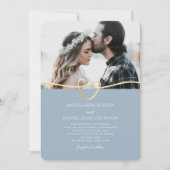 ダスティブルーの写真付き結婚式招待状 QRコード入り 招待状 (正面)