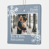 ダスティブルーの初クリスマス夫婦写真 セラミックオーナメント (左)