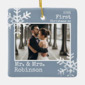 ダスティブルーの初クリスマス夫婦写真 セラミックオーナメント (正面)
