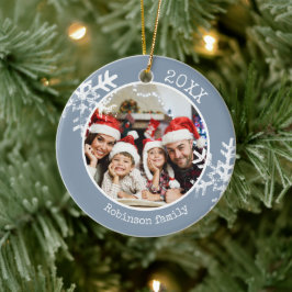 ダスティブルーの家族写真スノーフレーククリスマス セラミックオーナメント