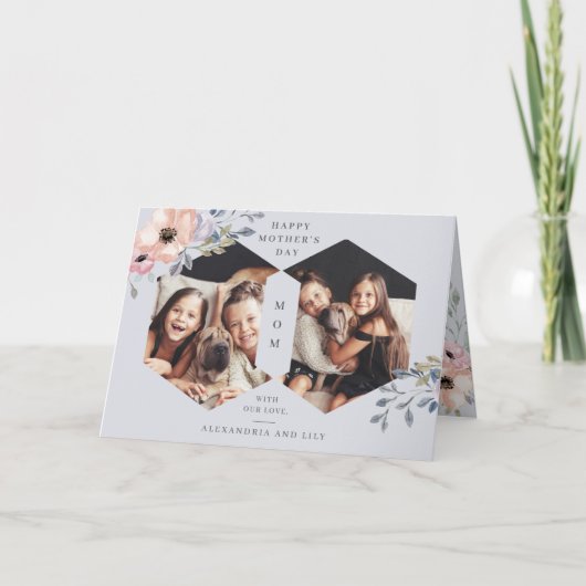 ダスティブルーの幾何フローラ |写真の母の日 カード (正面)