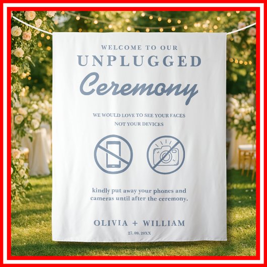ダスティブルーの式典用「Unplugged Ceremony」ウェディングバックドロップ タペストリー
