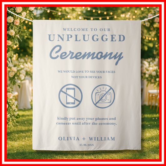 ダスティブルーの式典用「Unplugged Ceremony」ウェディングバックドロップ タペストリー