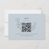 ダスティブルーの手描きフラワーQRコードRSVP 出欠カード (裏面)