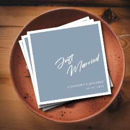 ダスティブルーの手書きJust Married スタンダードカクテルナプキン