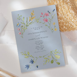 ダスティブルーの春の野花ウェディングインビテーション 招待状