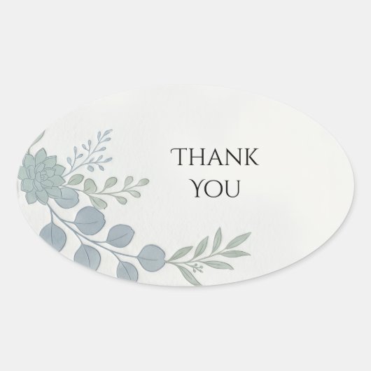 ダスティブルーの植物Thank Youステッカー 楕円形シール (正面)