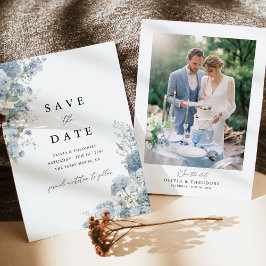 ダスティブルーの水彩フラワーの結婚式の写真 セーブザデート