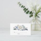 ダスティブルーの水彩フラワーの結婚式 プレイスカード (スタンド正面)
