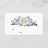 ダスティブルーの水彩フラワーの結婚式 プレイスカード (正面)