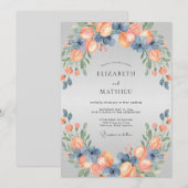ダスティブルーの牧歌的な夏の結婚式 招待状 (正面/裏面)