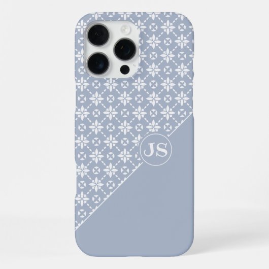 ダスティブルーの白い花のタイル模様 iPhoneケース (裏面)