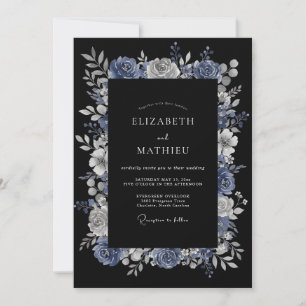 ダスティブルーの神秘的な冬の結婚式 招待状