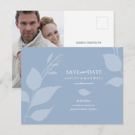 ダスティブルーの結婚式の予算に合わせた結婚式延期はがき 案内ポストカード