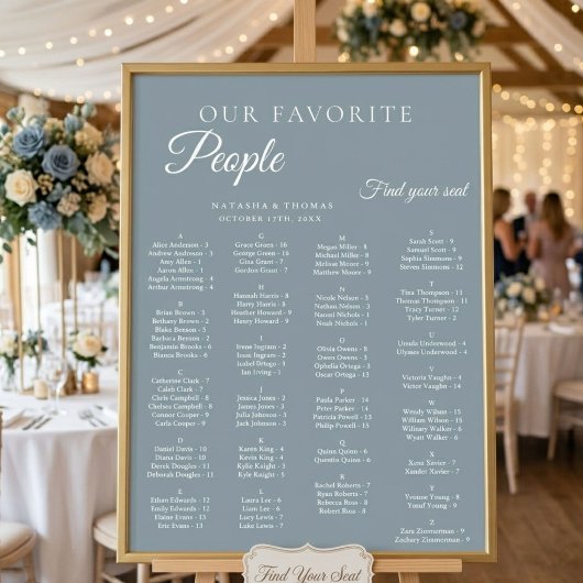 ダスティブルーの結婚式アルファベット順座席表 ポスター