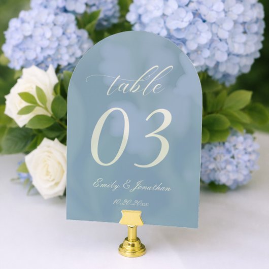 ダスティブルーの結婚式テーブルナンバー アクリル アクリル招待状