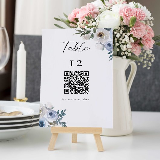 ダスティブルーの結婚式テーブルQRコード ウェディングメニュー