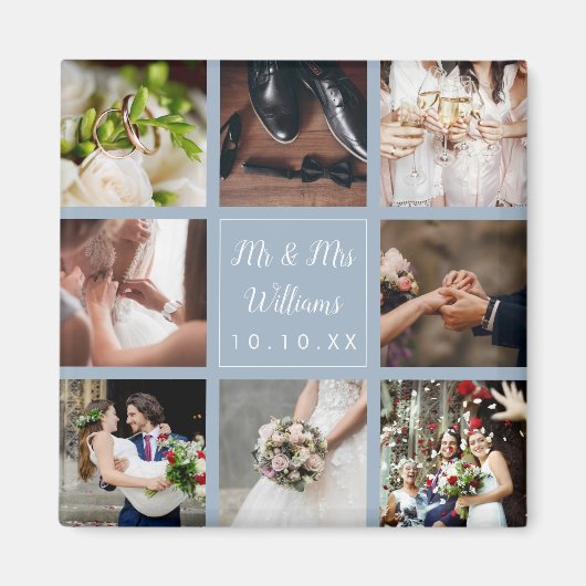 ダスティブルーの結婚式フォトコラージュ サンクスギフト マグネット (正面)