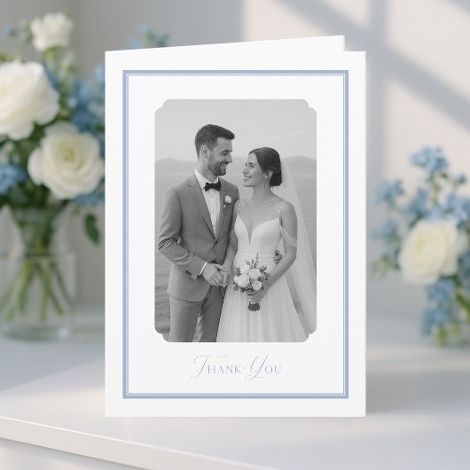 ダスティブルーの結婚式フォトサンクスカード サンキューカード