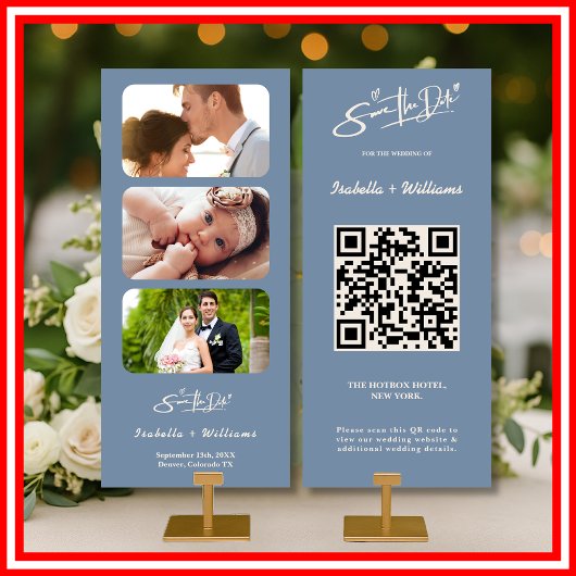 ダスティブルーの結婚式フォトQRコード エレガント