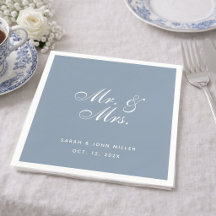 ダスティブルーの結婚式用 Mr. and Mrs. ホワイトカリグラフィー