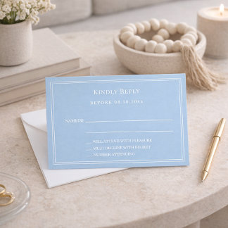 ダスティブルーの結婚式返信RSVP ノートカード
