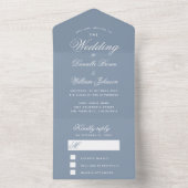 ダスティブルーの結婚式　エレガントなカリグラフィーの体で書かれたＲＳＶＰ オールインワン招待状 (内側)