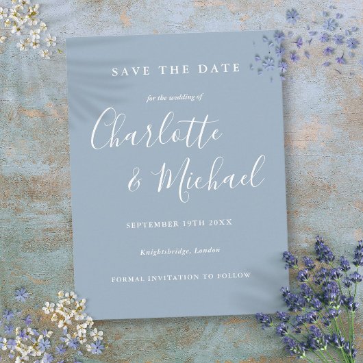 ダスティブルーの結婚式Save the Dateカード ポストカード
