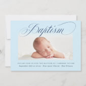 ダスティブルーの繊細なクロススクリプトバプティスマフォトボーイ 招待状 (正面)