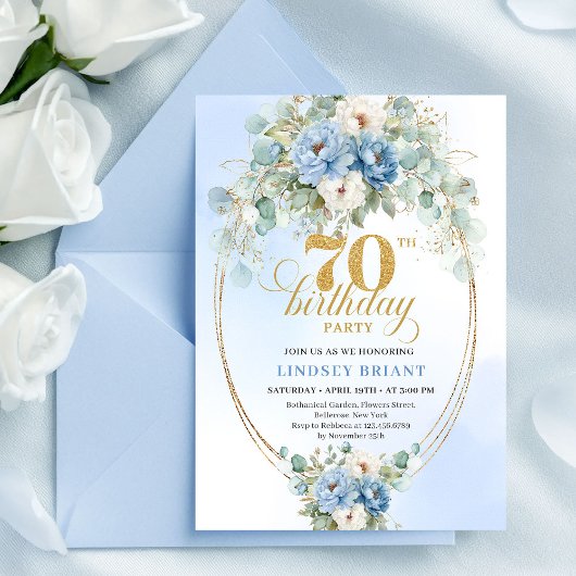 ダスティブルーの芍薬の70歳の誕生日招待状 招待状