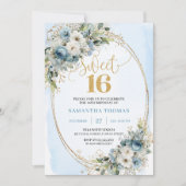 ダスティブルーの花とエレガントなSweet 16thバースデー  招待状 (正面)