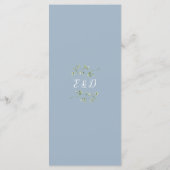 ダスティブルーの花とグリーンがモノグラムの結婚式ディナー メニュー (裏面)