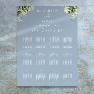 ダスティブルーの花とグリーンが美しい結婚式の席次表 ポスター