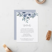 ダスティブルーの花とグレーの結婚式詳細カード ノートカード (正面/裏面インサイチュ)