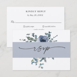 ダスティブルーの花とグレーの結婚式RSVP 招待状