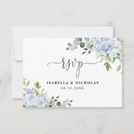 ダスティブルーの花とユーカリの結婚式RSVPカード 出欠カード