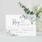 ダスティブルーの花とユーカリの結婚式RSVPカード 出欠カード (スタンド正面)