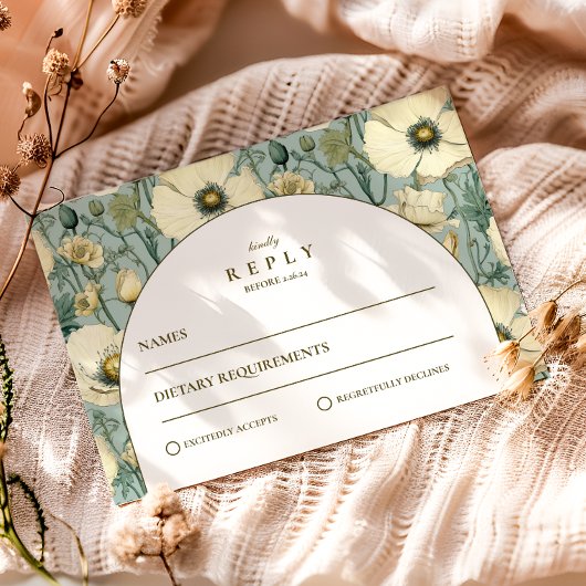 ダスティブルーの花のアーチの庭の結婚式 出欠カード