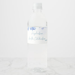 ダスティブルーの花の水彩ウェディングテーブルナンバー ペットボトルラベル