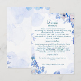 ダスティブルーの花の水彩結婚式詳細カード エンクロージャーカード