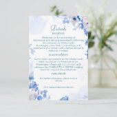 ダスティブルーの花の水彩結婚式詳細カード エンクロージャーカード (スタンド正面)