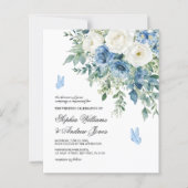 ダスティブルーの花の結婚式招待状 (正面)