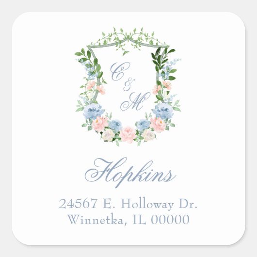 ダスティブルーの花冠の結婚式 スクエアシール (正面)