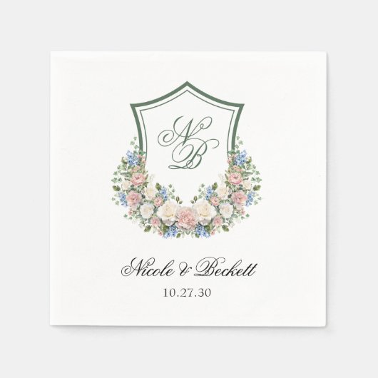 ダスティブルーの花冠の結婚式 スタンダードカクテルナプキン (正面)
