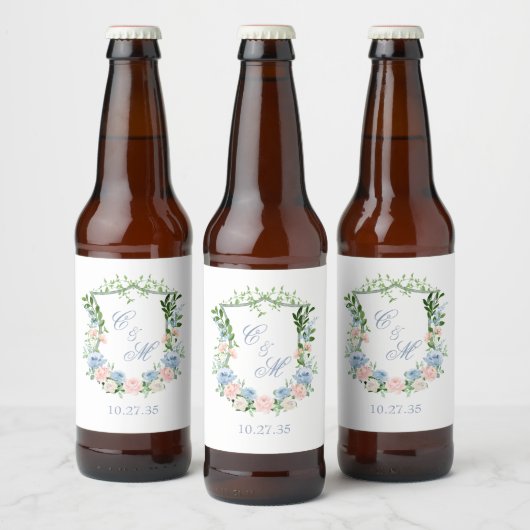 ダスティブルーの花冠の結婚式 ビールラベル (ボトル)